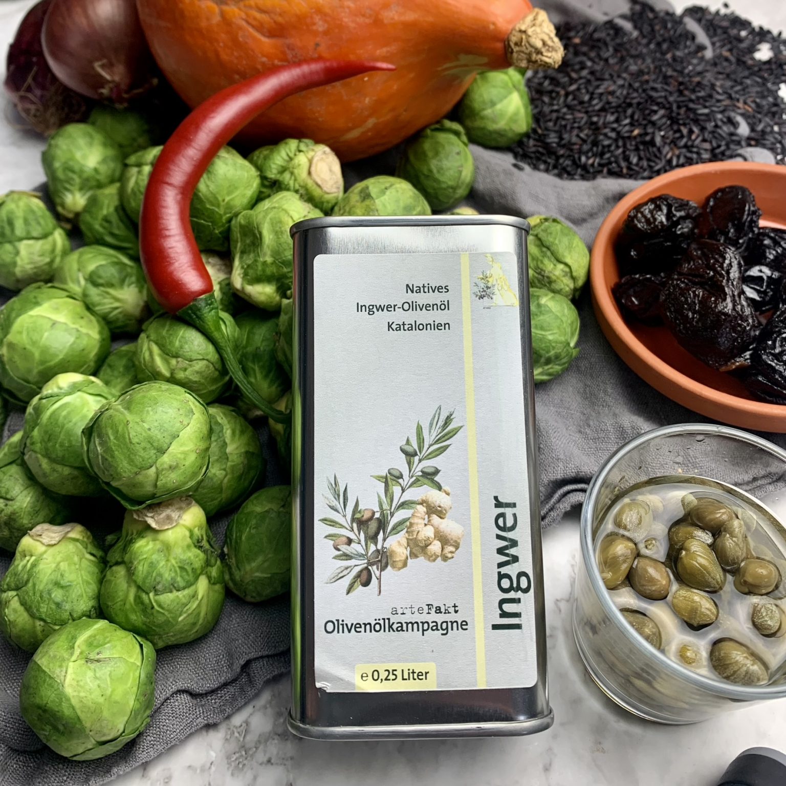 Kürbis und Rosenkohl mit Ingwer-Olivenöl – arteFakt Olivenölkampagne
