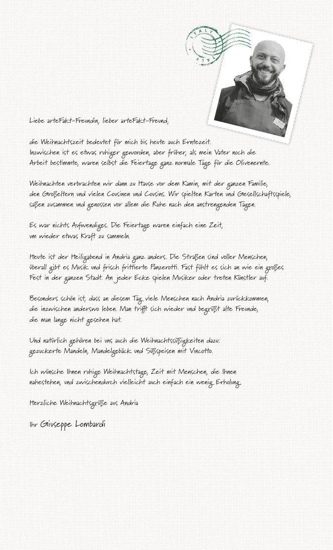 Ausschnitt aus dem Weihnachtsbrief von Giuseppe Lombardi